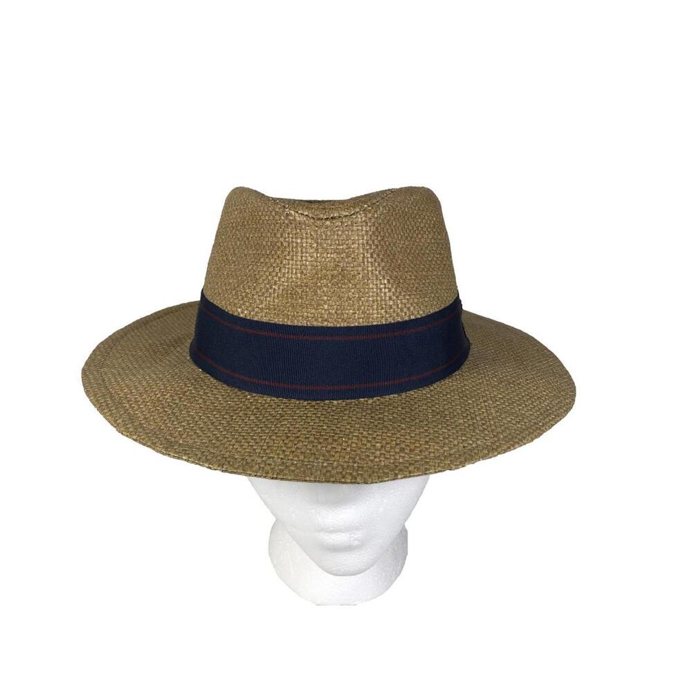Daniel Cremieux Collection Men’s S/M Paper Straw Fedora Hat Woven Tan/Blue NWT